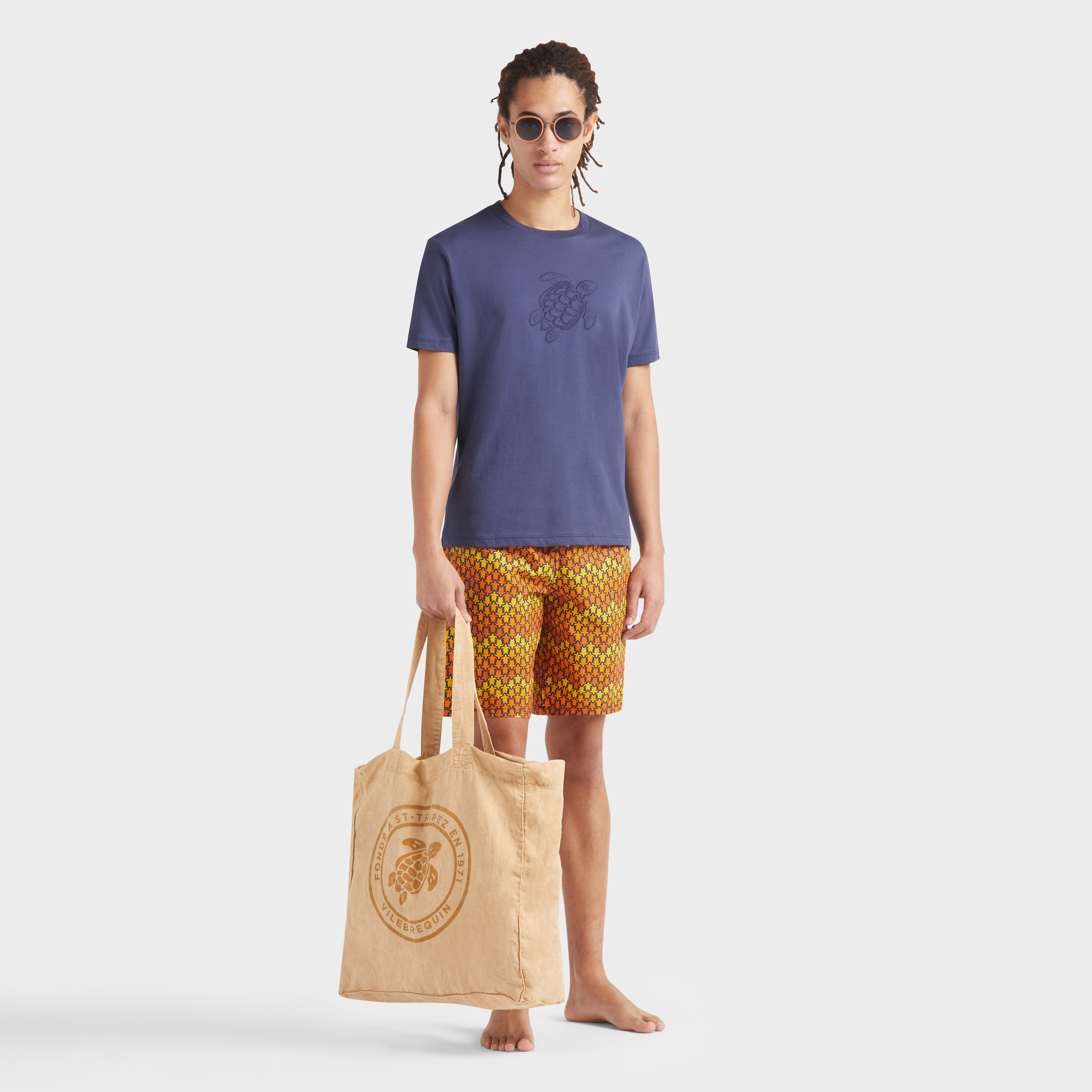 T-shirt en coton homme brodé ton sur ton Turtle