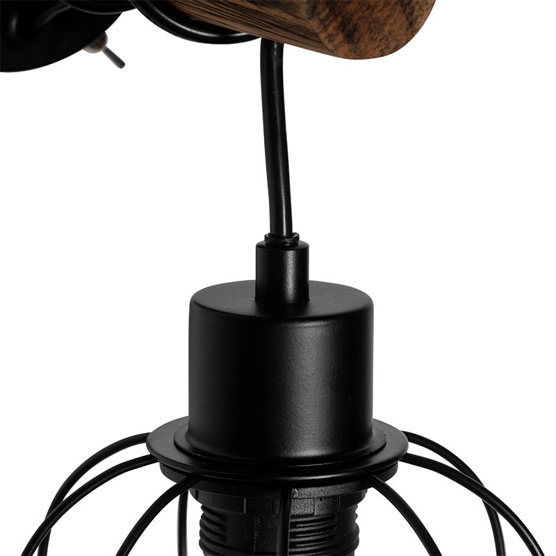 Landelijke wandlamp zwart met hout - Stronk