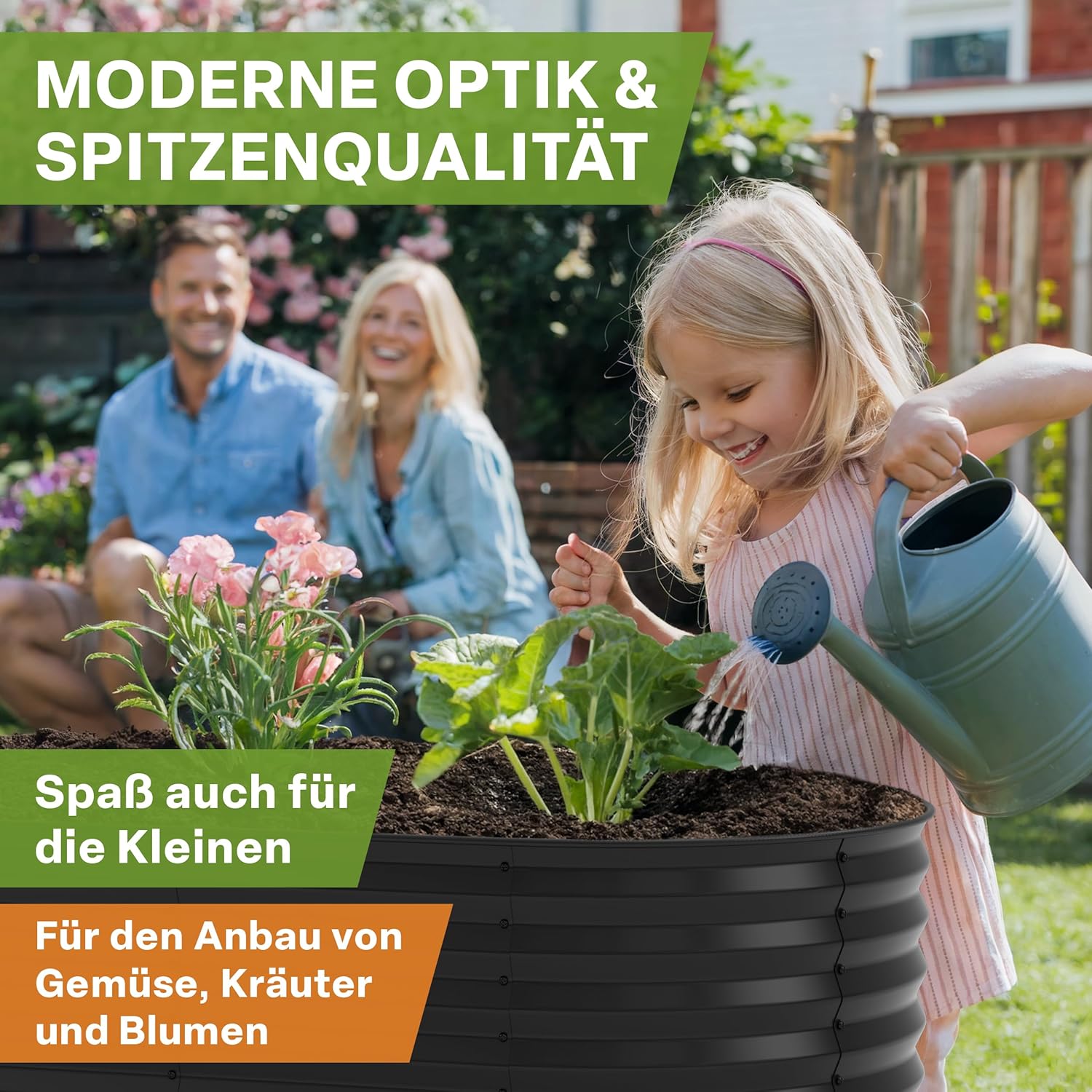 TTL GARDEN 400x80x45cm Elegance XXL Metall Hochbeet Anthrazit - Stahl rostfrei verzinkt & grau lackiert Wellblech ovale Form sehr stabil Garten Beet für Gemüse Kräuter Blumen Gartenbeet Gemüsebeet
