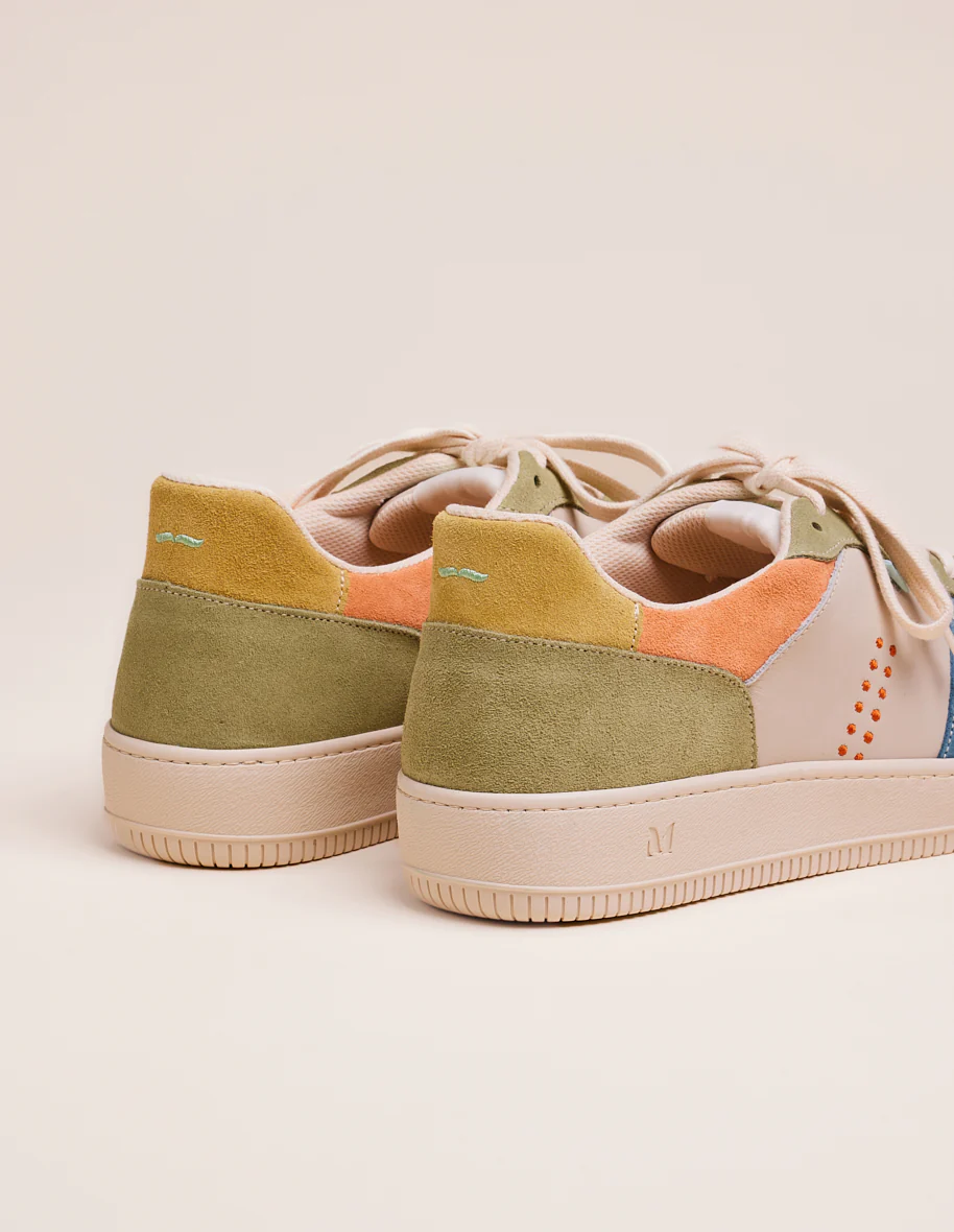Baskets basses Maxence H - Suède et cuir ardoise ecru pistache