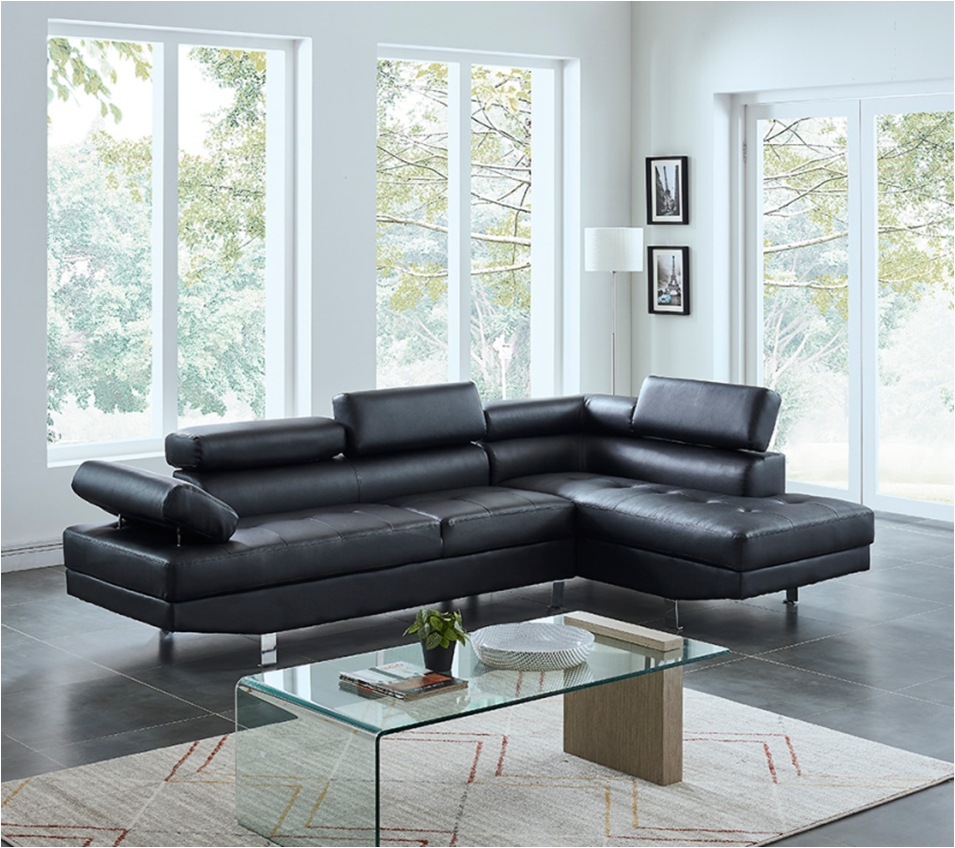 Ecksofa Leder PHILIP rechts schwarz