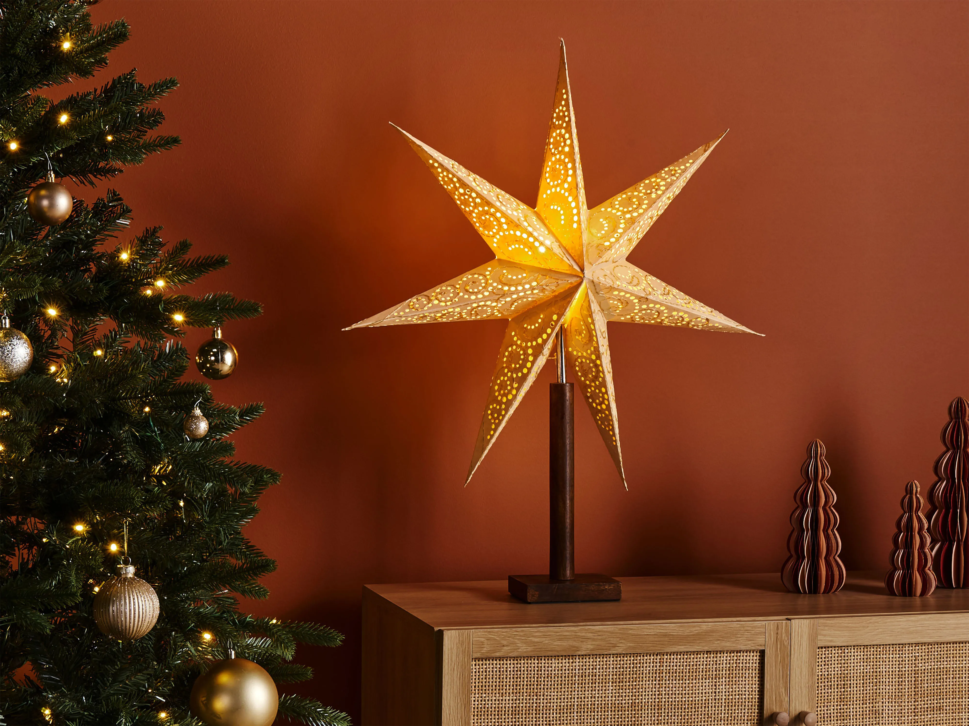 Kerstdecoratie Tafellamp MANA Ster 70 cm Beige