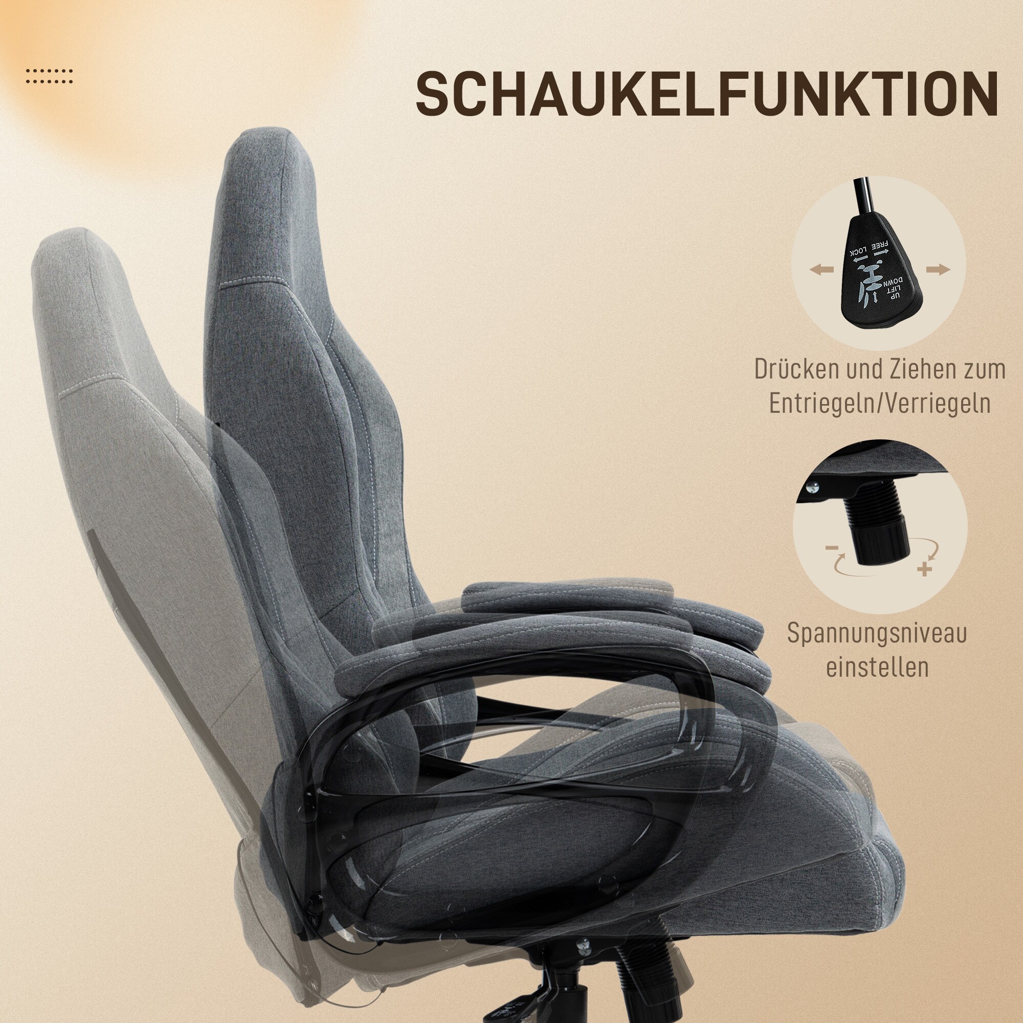 Vinsetto Bürostuhl mit Massagefunktion grau 64 x 68,5 x 116,5-124 cm (BxTxH)