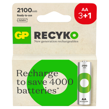 GP Batterij Oplaadbaar AA NiMH 2100 mAh ReCyko 1,2V 4 stuks (3 1)