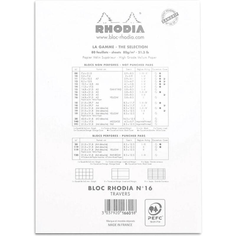 Bloc agrafé N°16 A5 80 feuilles lignées + marge 80 g - Blanc