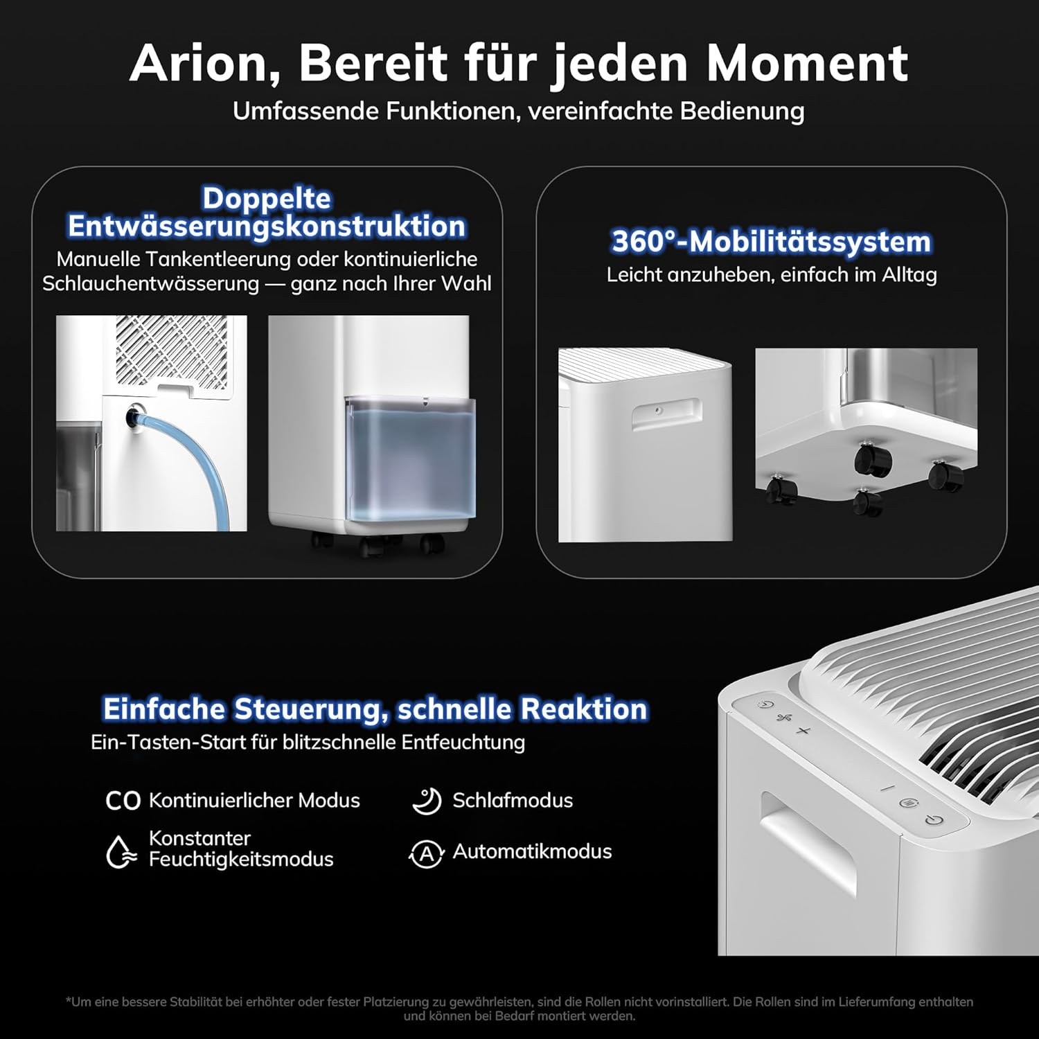 20L/d, luftentfeuchter elektrisch, Raumgröße ca.160m³(40m²), Smart Luftentfeuchter mit Ablaufschlauch, Geeignet für Keller, Waschküche, Schlafzimmer, Badezimmer