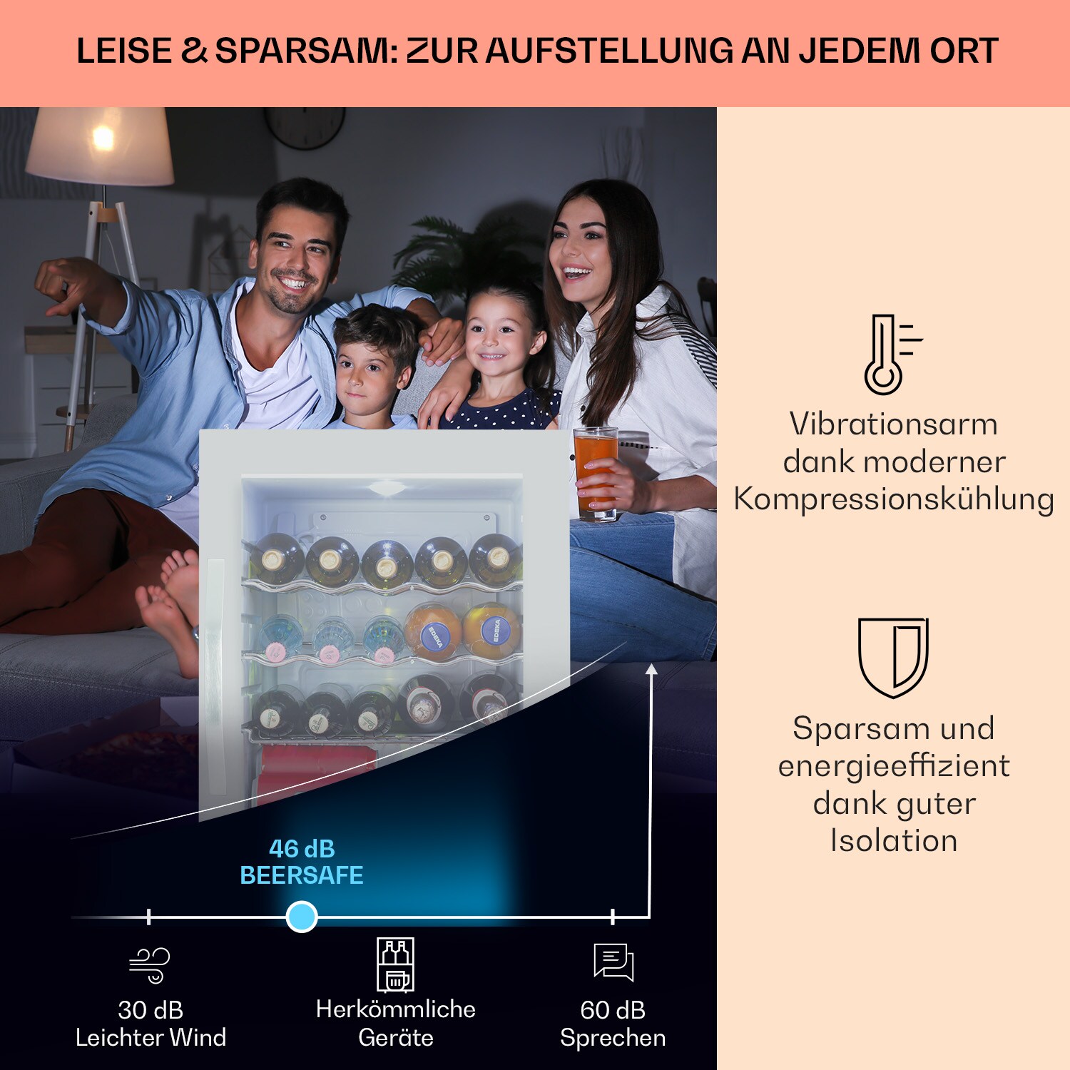 Beersafe XL Quartz Kühlschrank 60 Liter 4 Böden Panoramaglastür