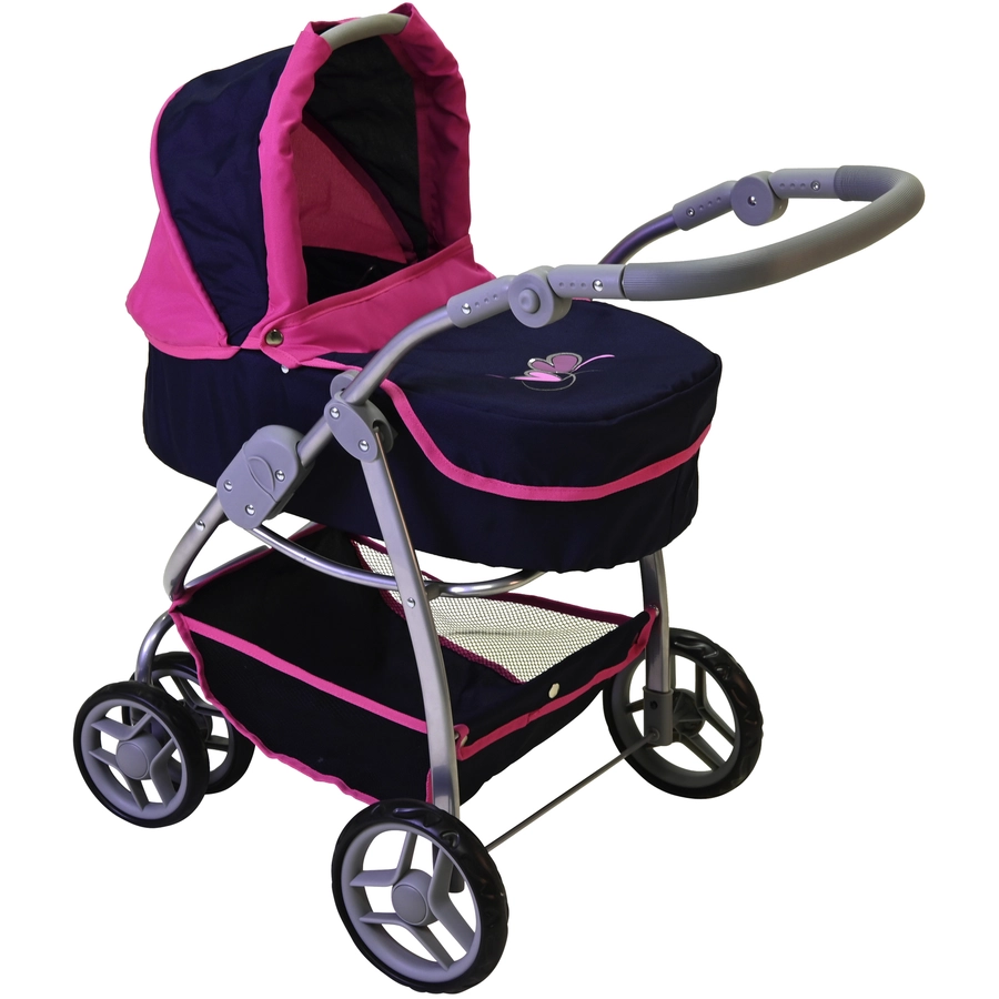 knorr toys® Puppenwagen Coco - flying hearts blue pink blau