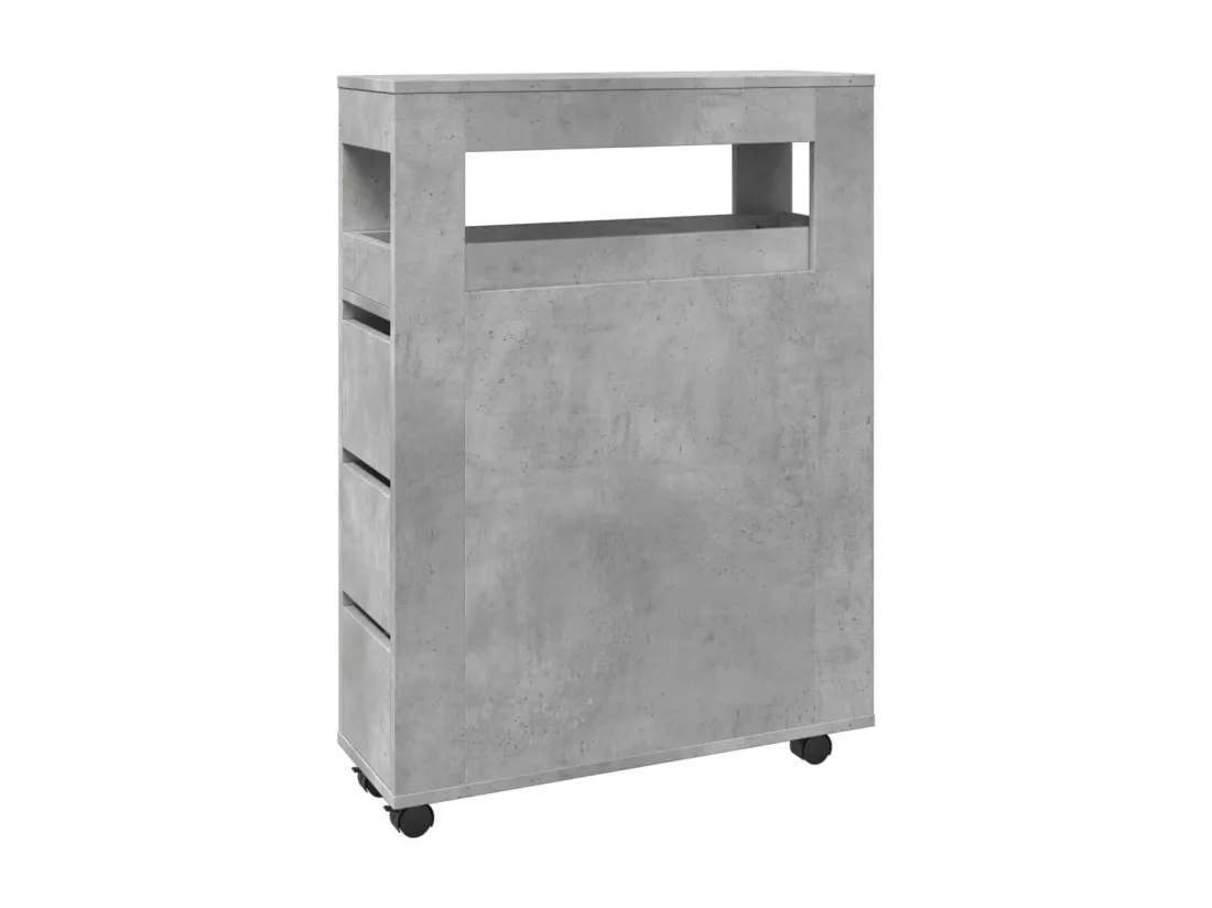 Meuble étroit de salle de bain à roulettes gris béton