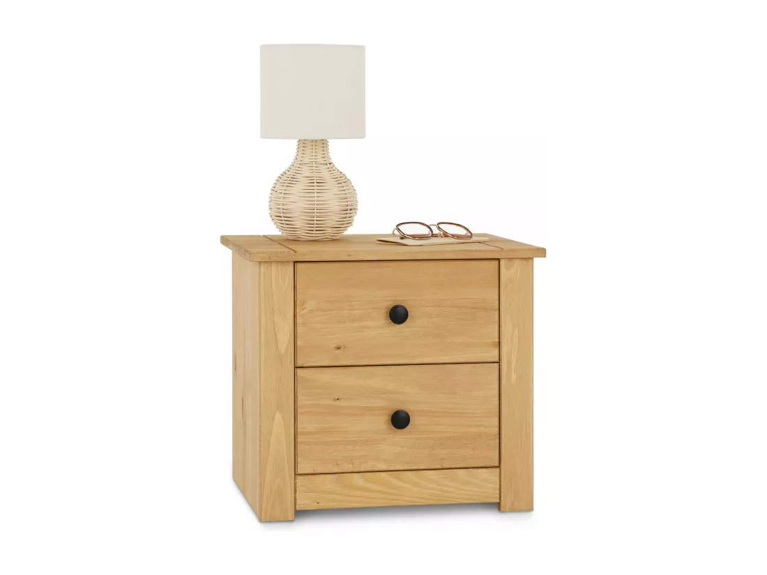 Table de chevet CANCUN H 41 cm en bois massif finition laquée avec 2 tiroirs, table de nuit meuble de rangement