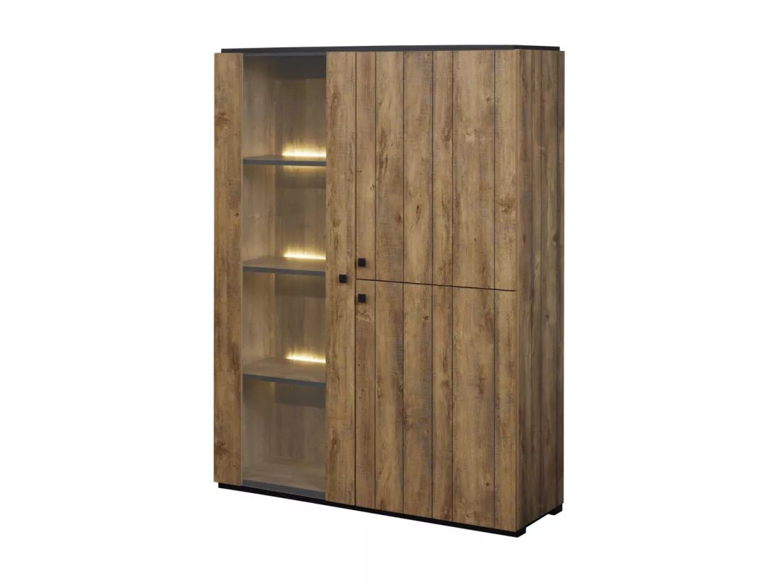 Argentier 3 portes Chêne Antique/Noir à Led - BAILEY