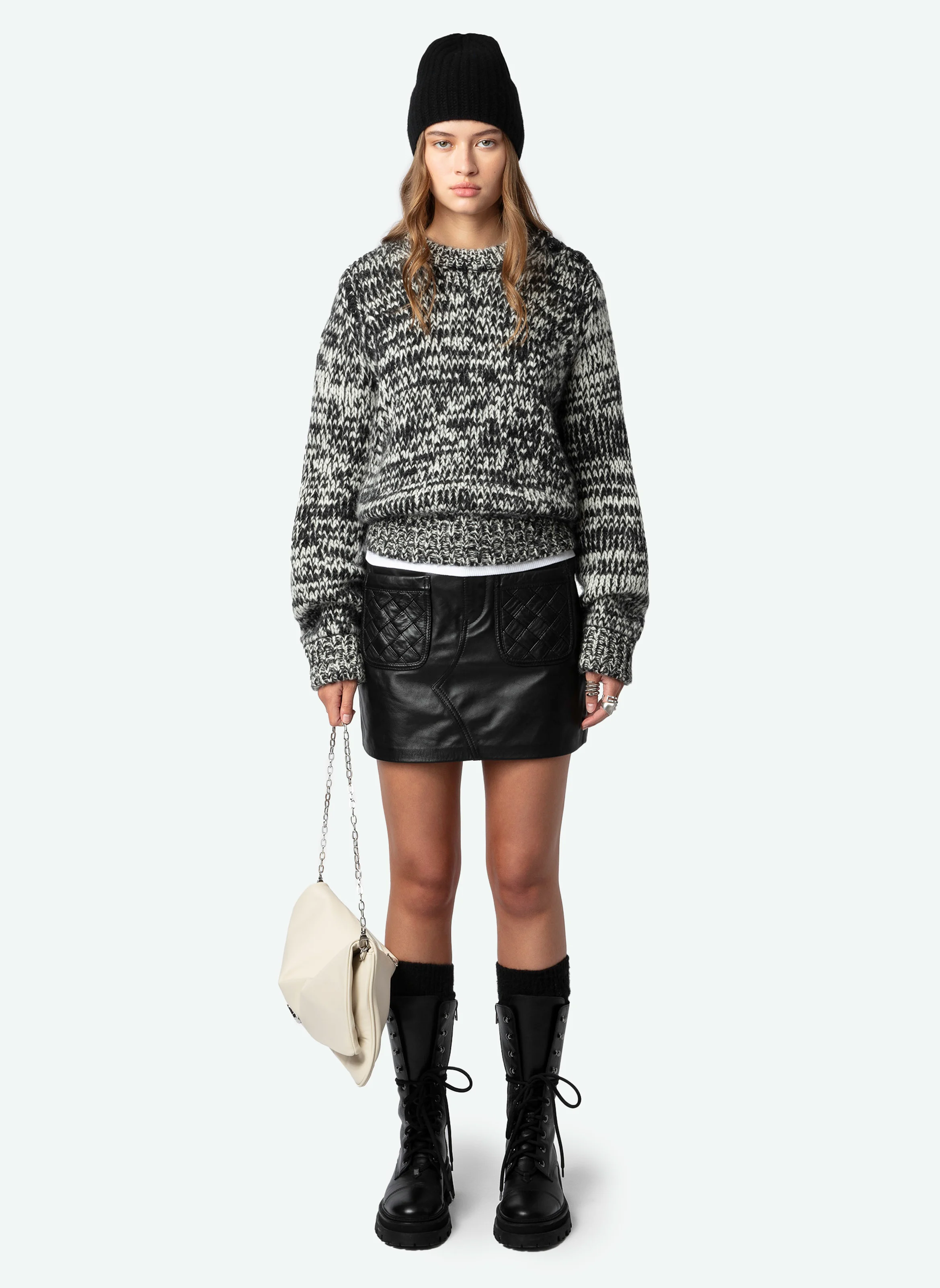 TEVA - Pull maille effet tweed en laine mélangée | Noir