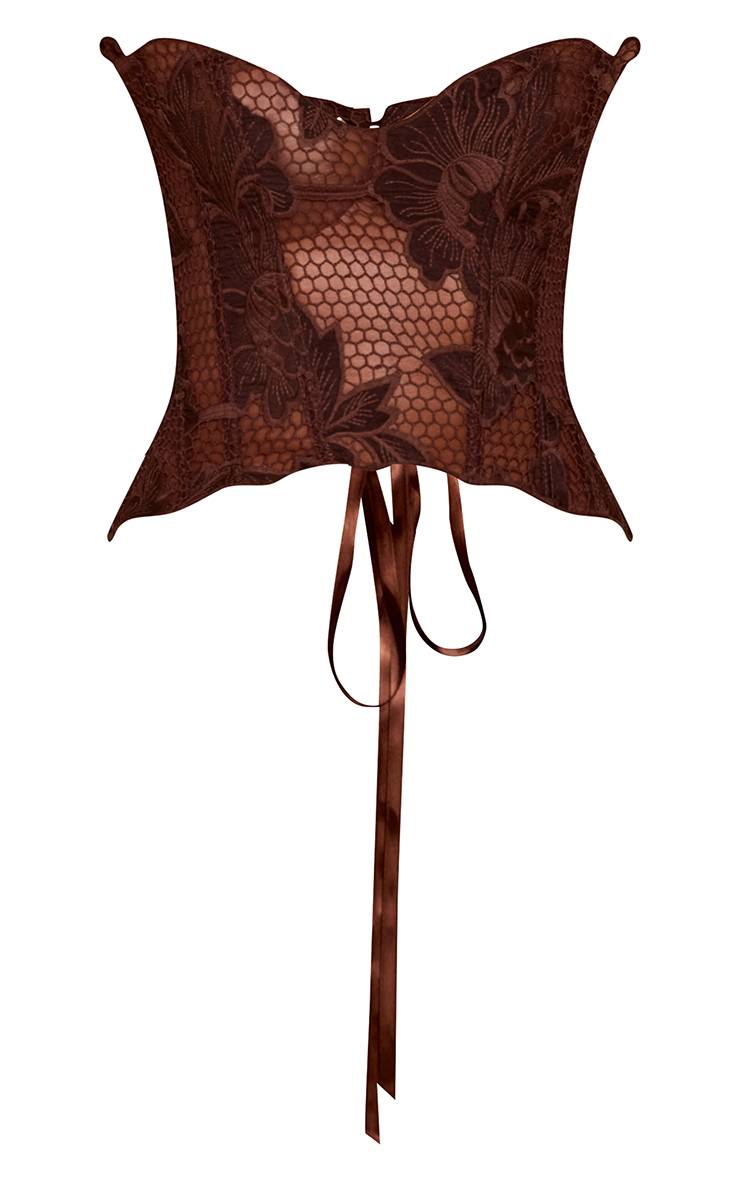 Dark Chocolate Corset Texturé En Dentelle Florale Chocolat Noir