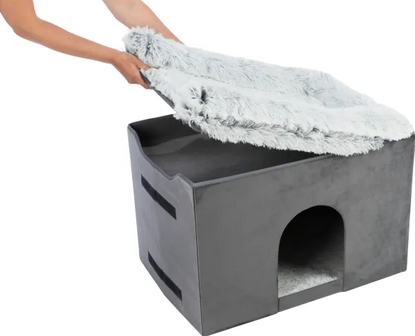 Trixie Harvey cave with steps, 119 × 47 × 50 cm, grey/white-black