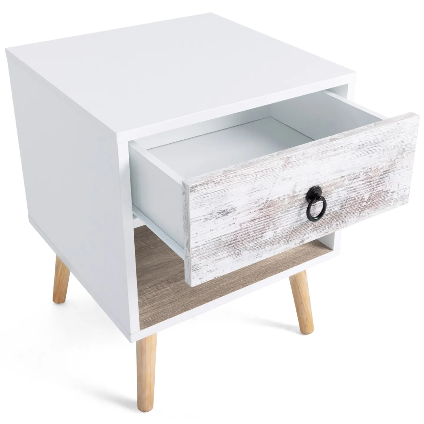Lot de 2 tables de chevet BAHIA 1 tiroir avec niche scandinave
