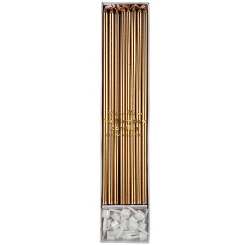 Meri meri lange feestkaarsjes metallic - goud (16st)