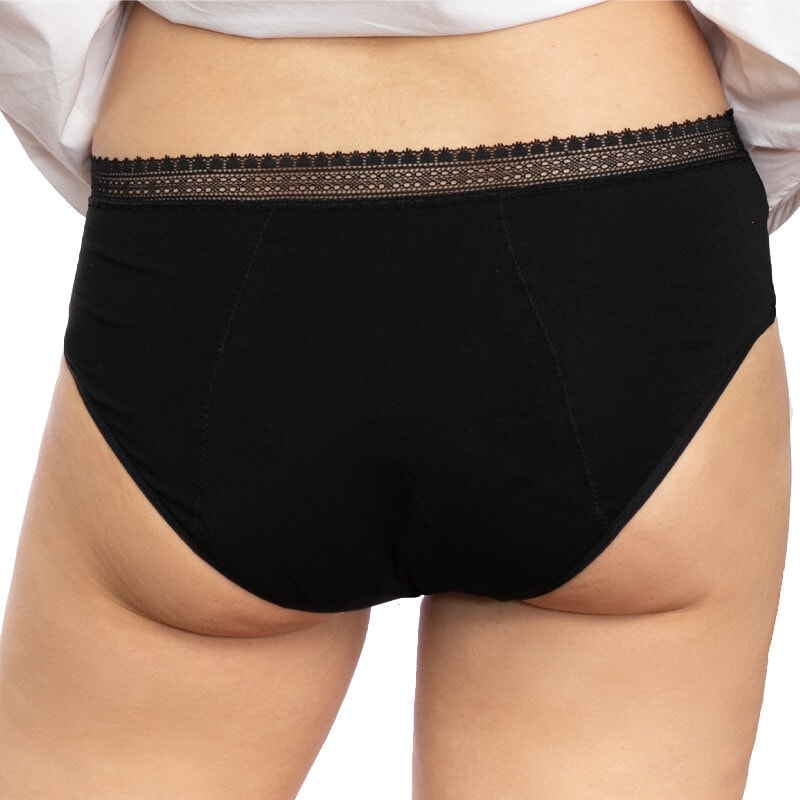 Lot de 3 shortys menstruels à dentelle - Coton bio - Flux moyens à abondants  - Noir