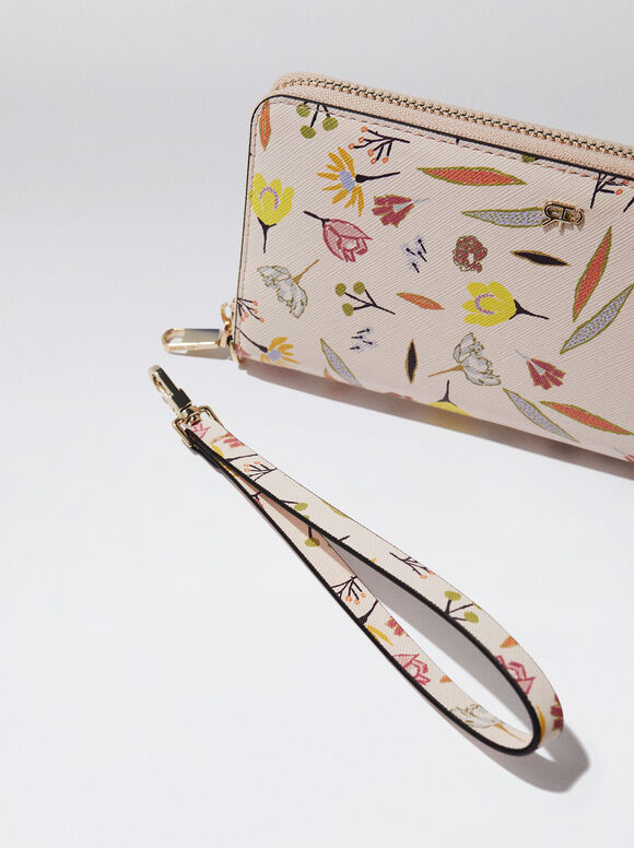 Carteira com estampa floral - Bege