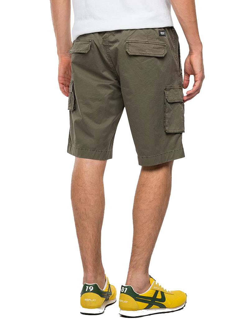 REPLAY SHORT TREILLIS TOILE ARMY GREEN