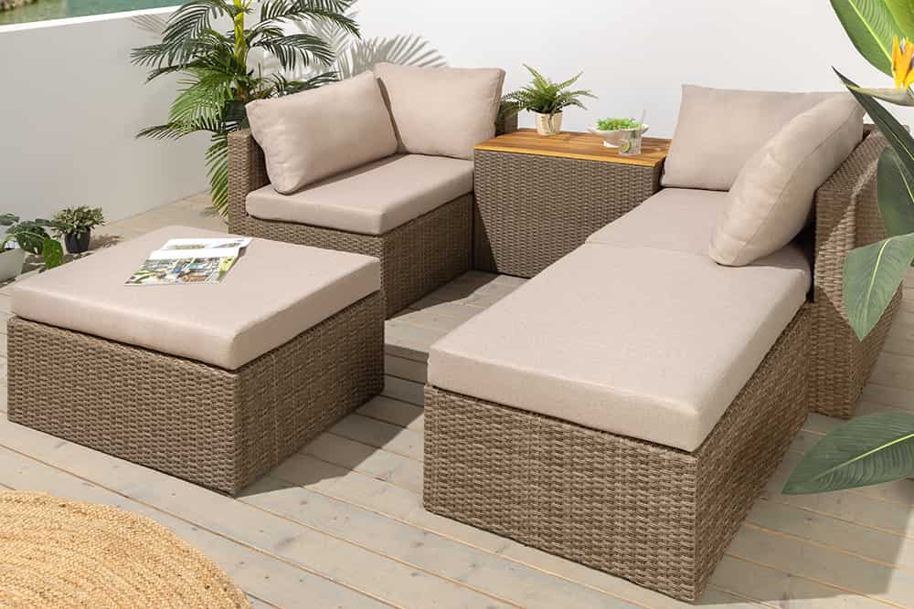 Outdoor Garten XXL Lounge-Set MONACO MODULAR 230cm natur beige Sitzecke inkl. Kissen und Tisch