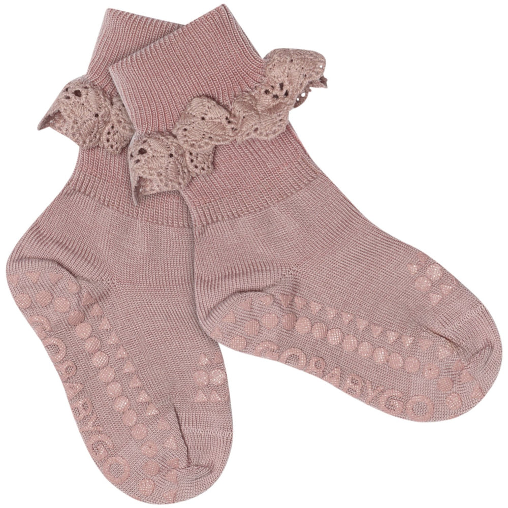 Køb Gobabygo Rose Blush Non-Slip Strømper I Merino Uld Lace