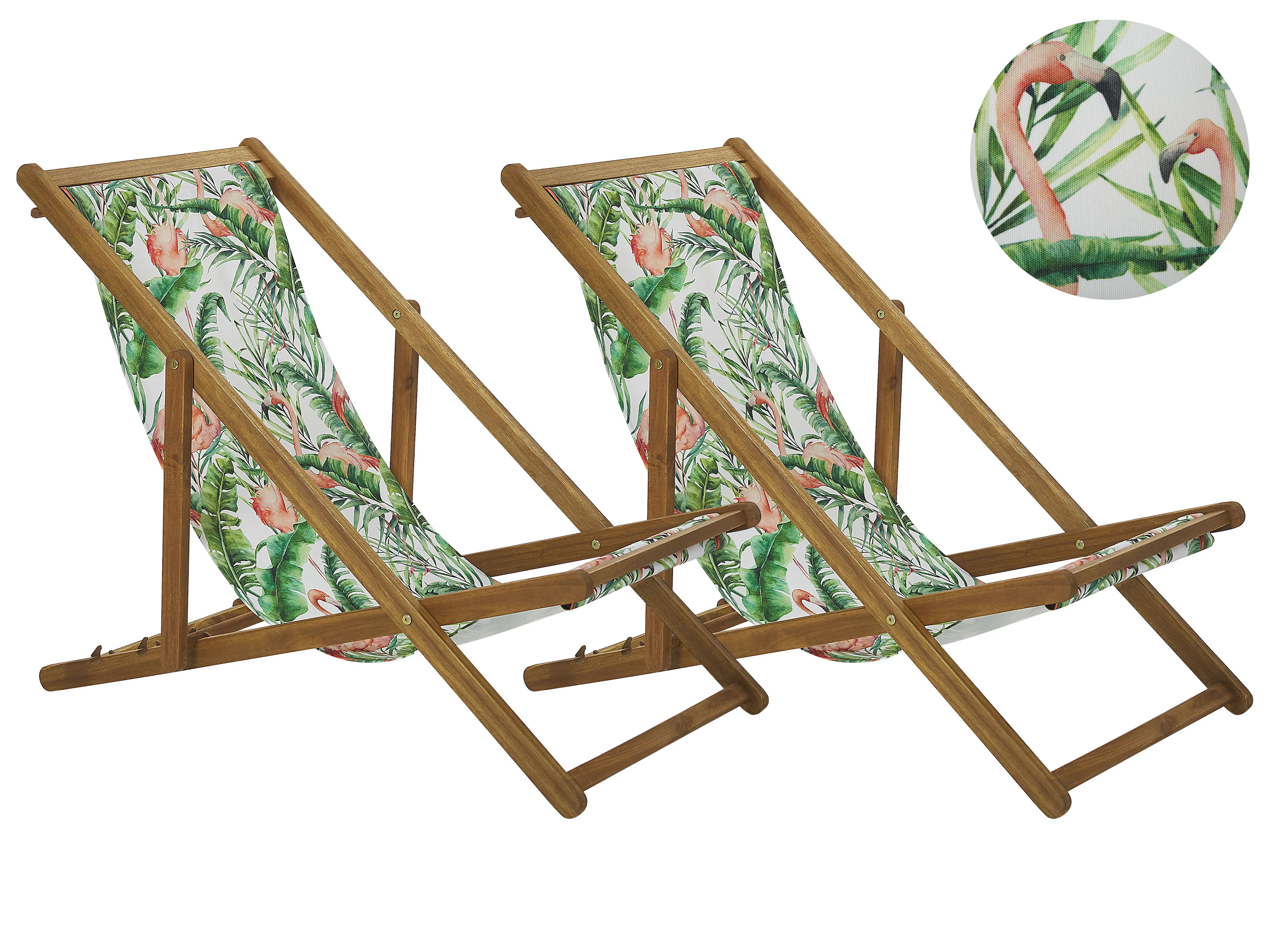Set van 2 inklapbare ligstoelen ANZIO met vervangingshoezen Dieren motief Acaciahout Lichtbruin