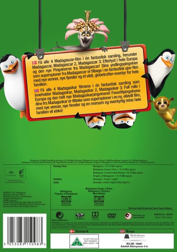 Madagaskar 1-3 + Pingvinerna (4 disc)