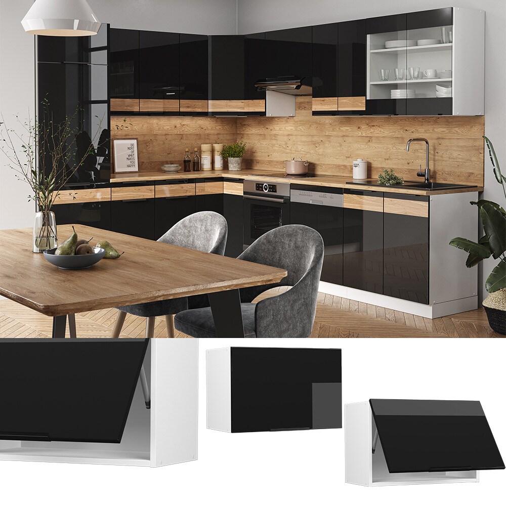 Vicco Hängeschrank Küchenschrank Küchenmöbel Fame-Line Weiß Schwarz 60 cm flach modern Hochglanz