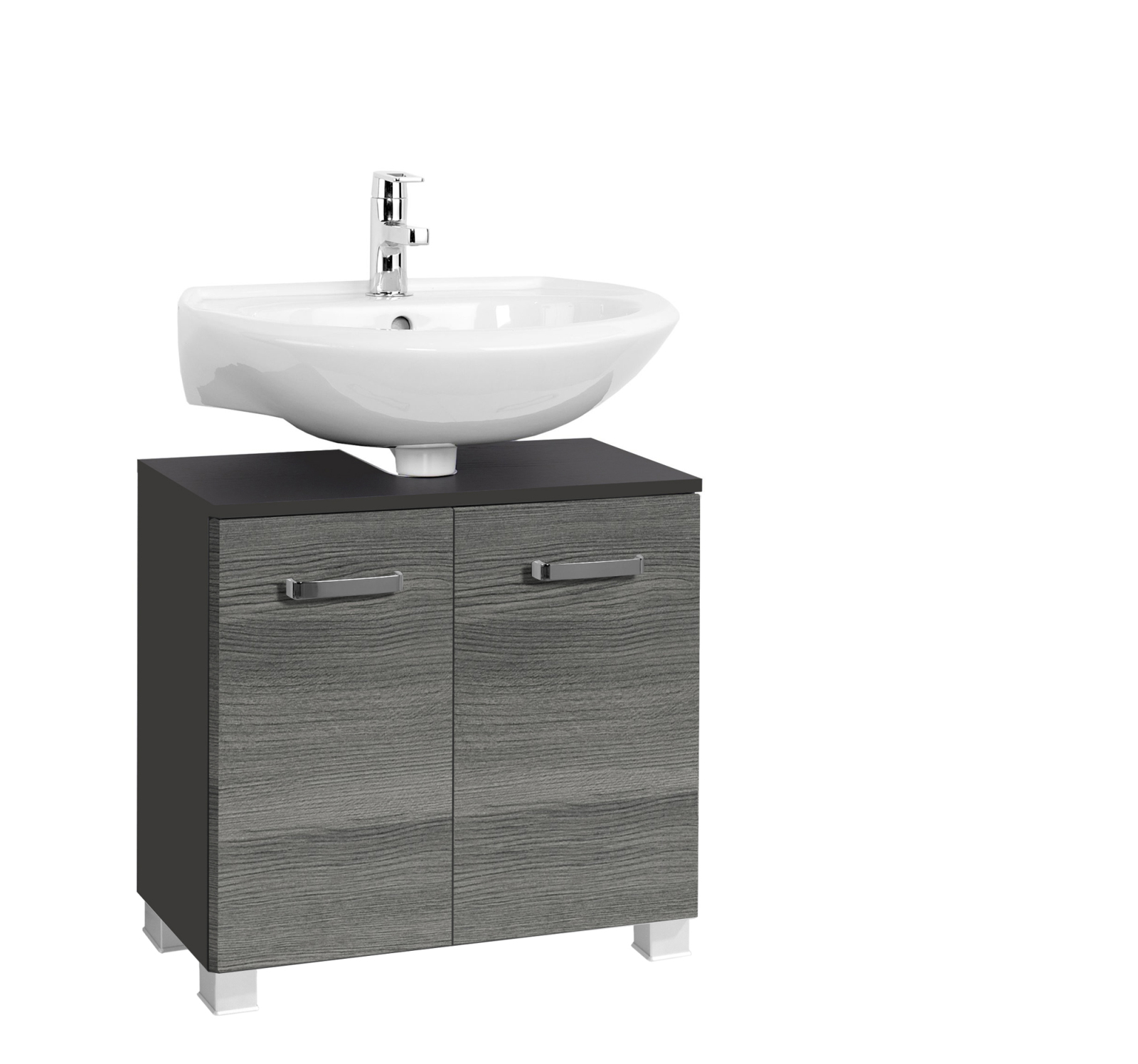 Waschbeckenunterschrank BOLOGNA - grafitgrau-Eiche rauchsilber - 60 cm