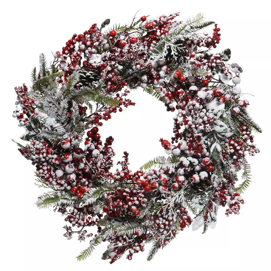 Couronne de Noël Baies (D60 cm) Rouge givrée