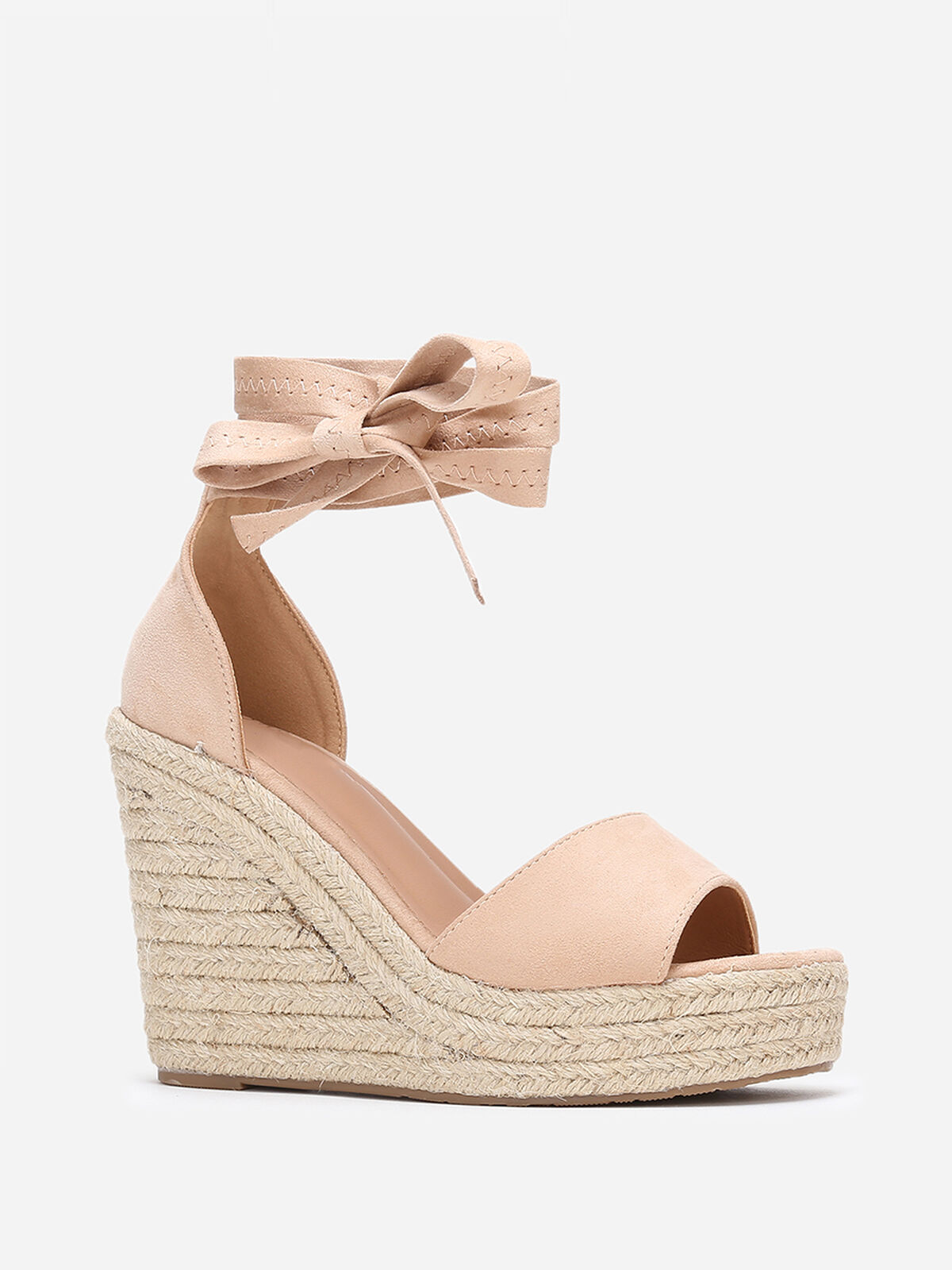 Sandales beiges à semelle compensée et liens Beige- Beige