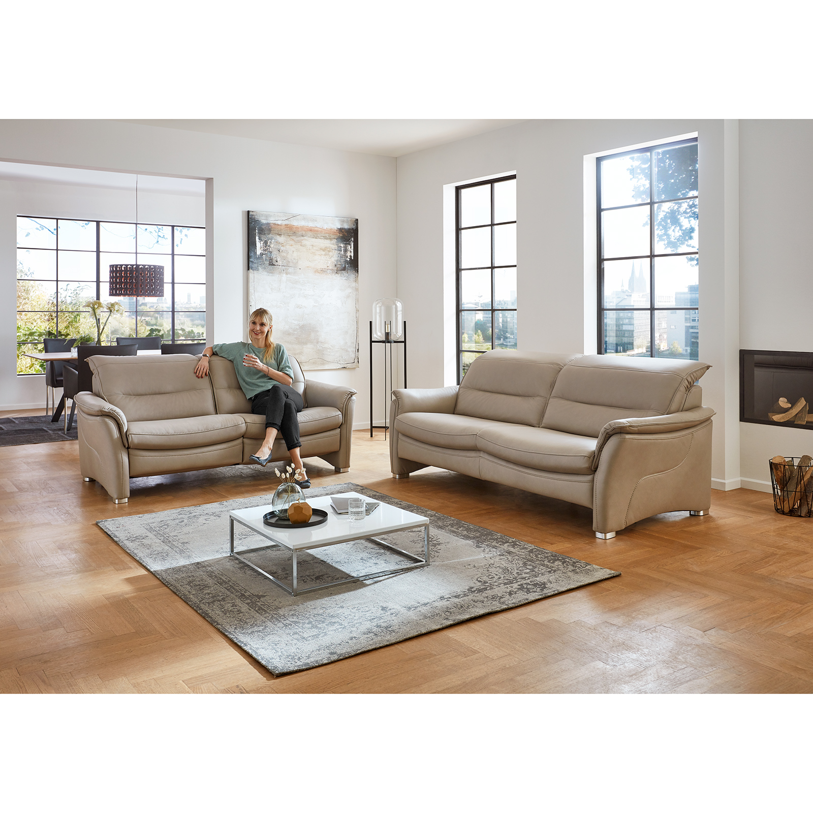 2,5-Sitzer-Ledersofa - pearl - Basismodell