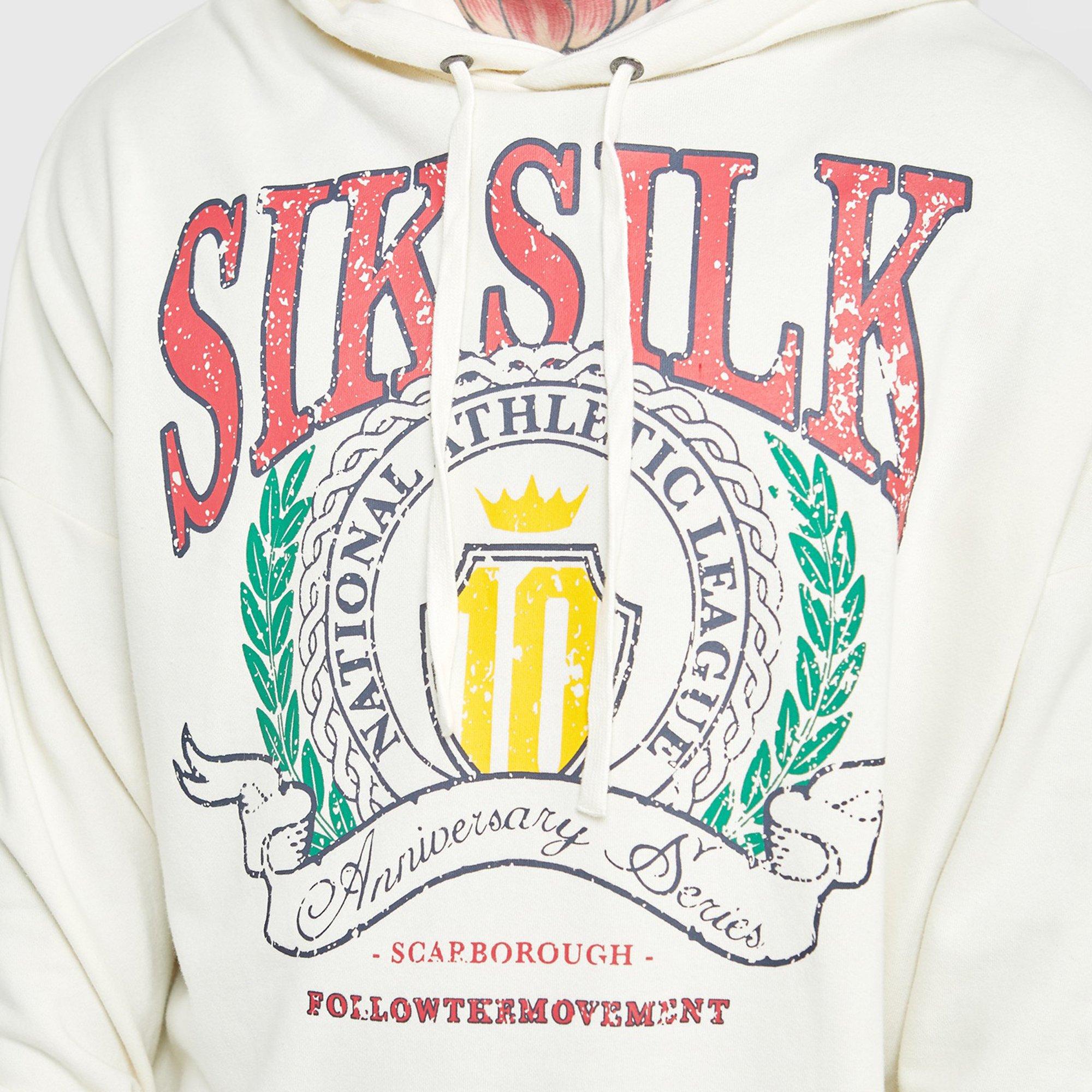 SikSilk Ecru Varsity Anniversary Print OTH Hoodie Mens