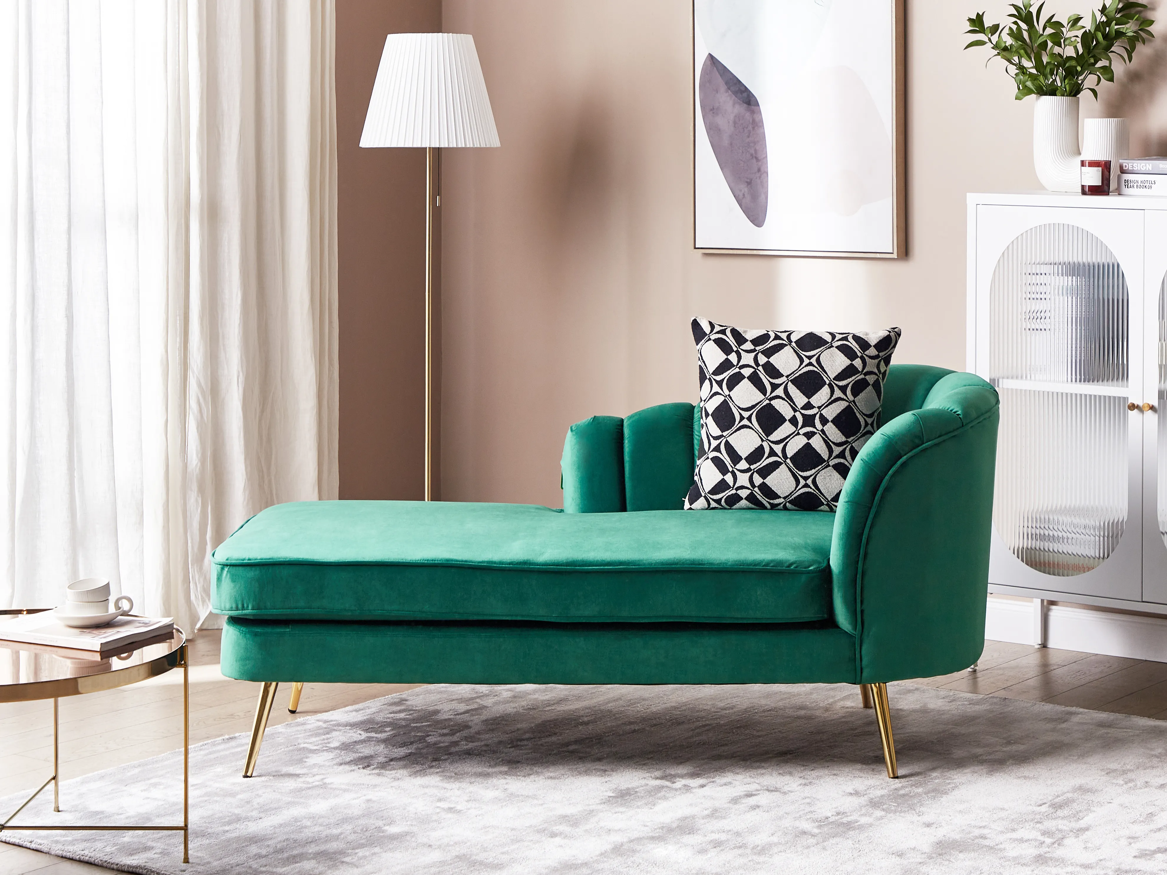 Rechtszijdige chaise longue ALLIER Fluweel Smaragdgroen