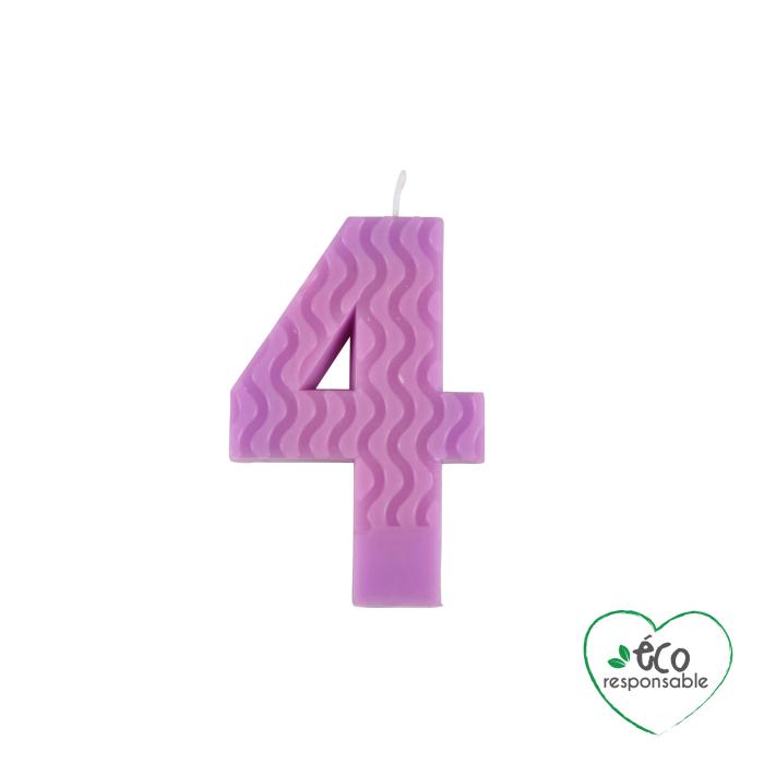 BOUGIE ANNIVERSAIRE CHIFFRE 4 CIRE D ABEILLE H.8CM VIOLET