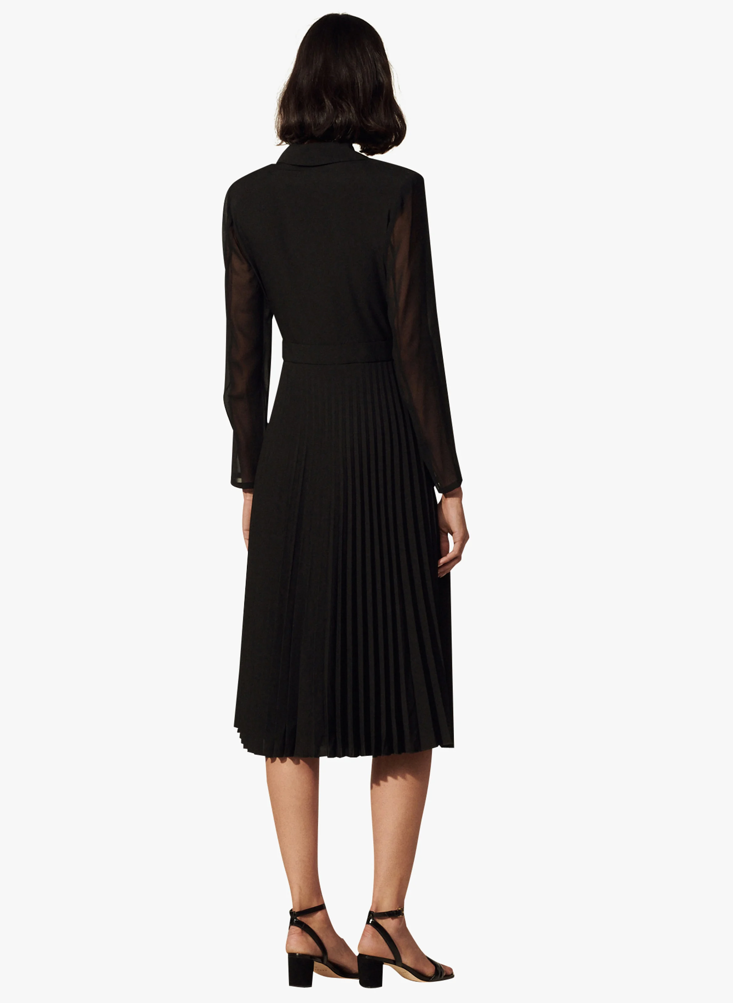 Robe midi portefeuille plissée | Noir