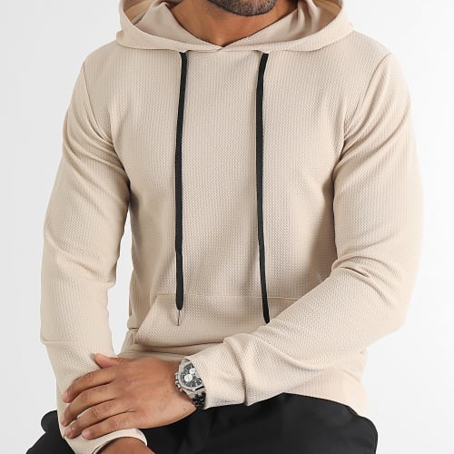 Sweat Capuche Texturé Waffle 0609 Beige Clair