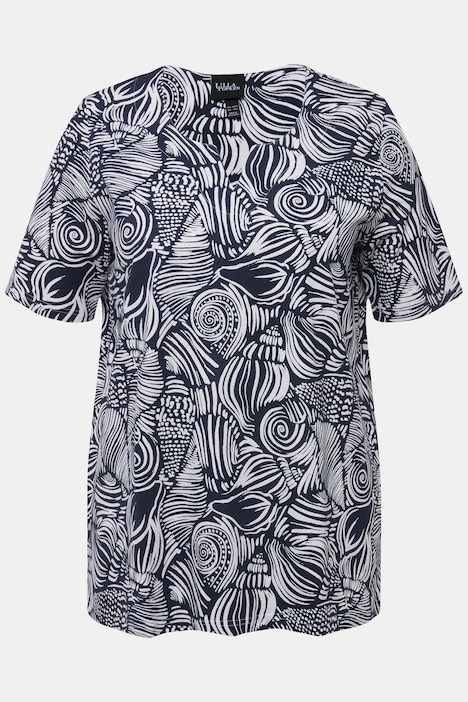 T-Shirt, Muscheln, A-Linie, Tunika-Ausschnitt, Halbarm