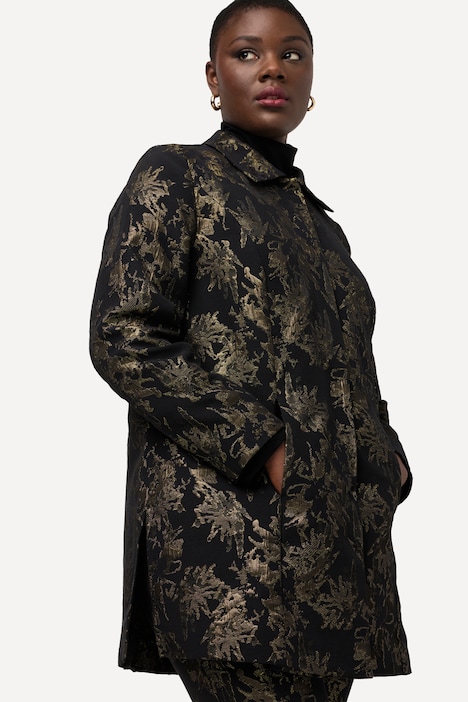 Jacquard-Jacke, Gold-Design, Hemdkragen, Langarm