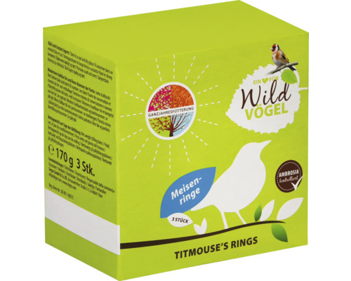 Voer voor wilde vogels Een hart voor wilde vogels Mezenringen 3-pack ook voor het hele jaar door voeren van vogels, ambrosia bestreden