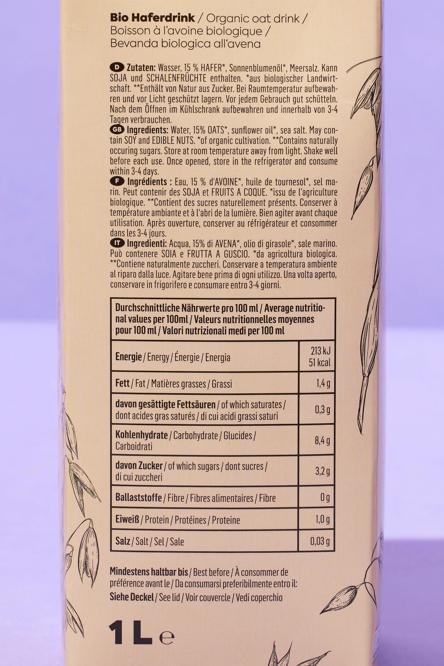 Bio Haferdrink 15 % Hafer 1 L