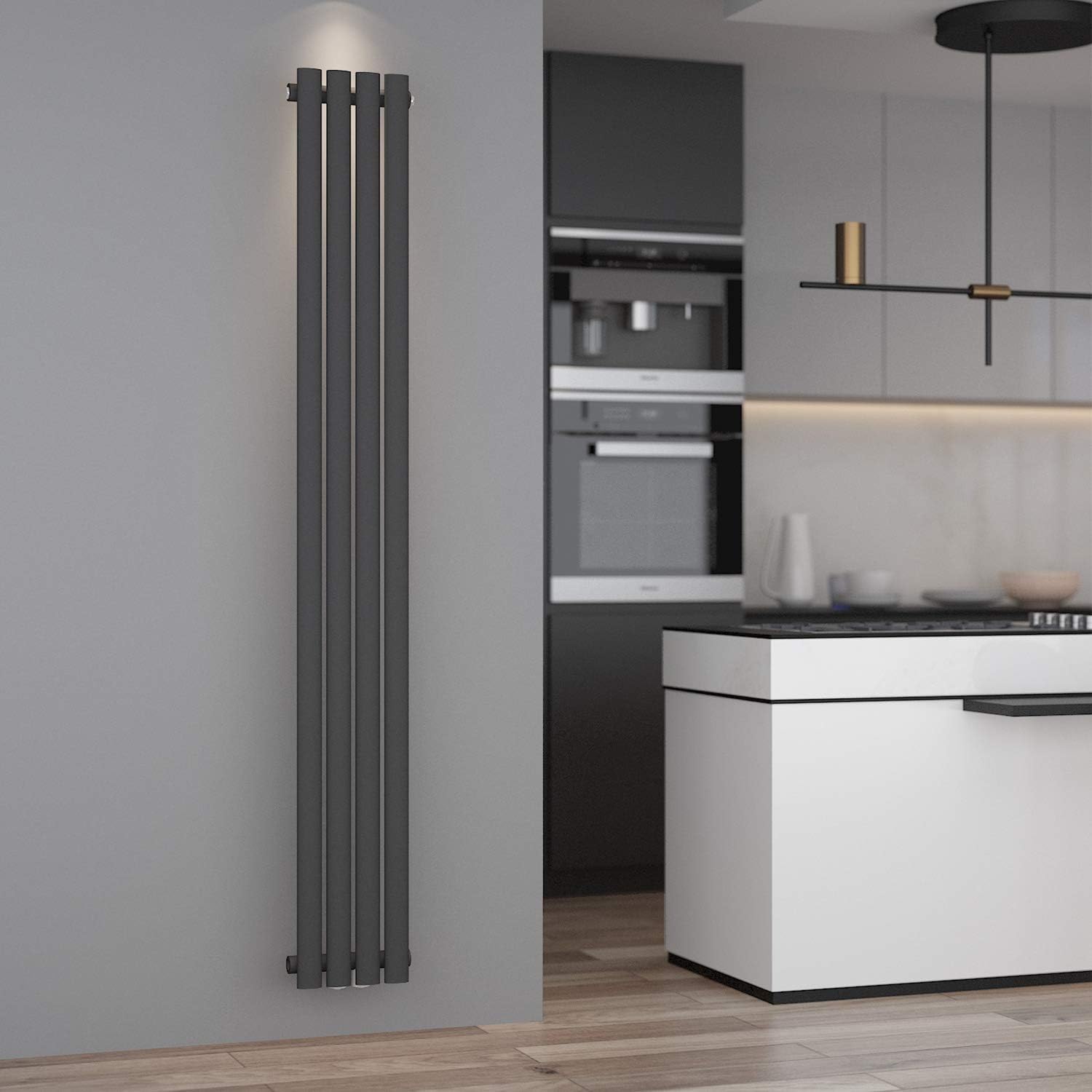ELEGANT Design Röhren Heizkörper 1800x236mm Anthrazit Oval Paneelheizkörper Vertikal Mittelanschluss Einlagig