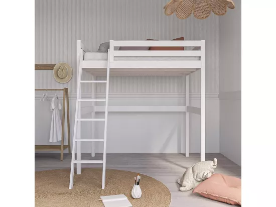 Lit mezzanine 2 places 140x190 cm bois massif blanc AARON
