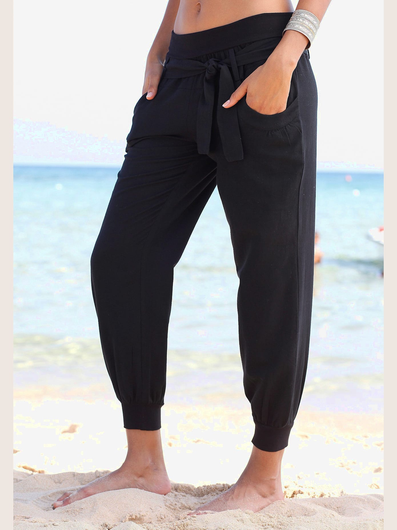 Pantalon de plage large ceinture en jersey