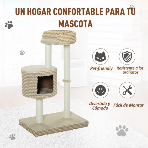 Arranhador multifuncional para gatos PawHut, bege e marrom.