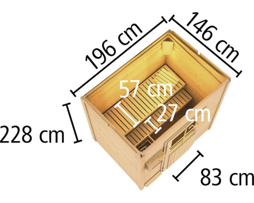 Karibu Talos 1 saunacabine zonder oven, zonder voorkamer, met houten deur en geïsoleerd glas