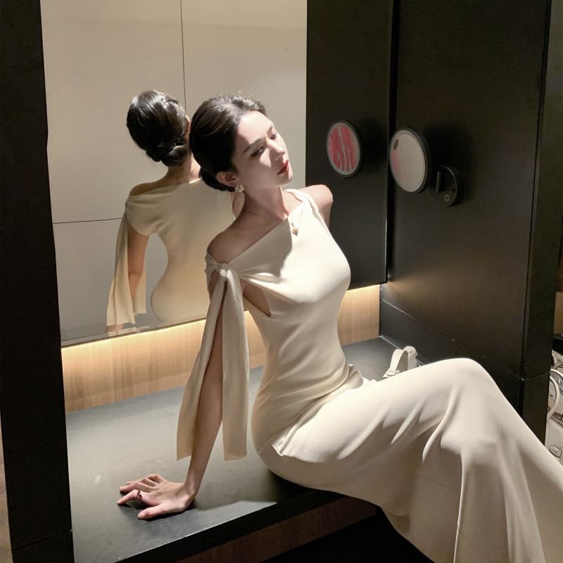 Aurora - Off Shoulder Effen Schede Avondjurk