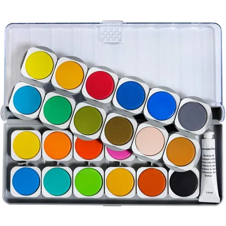 Eberhard Faber Winner Deckfarbkasten mit 24 kräftigen Farben in austauschbaren Farbnäpfen
