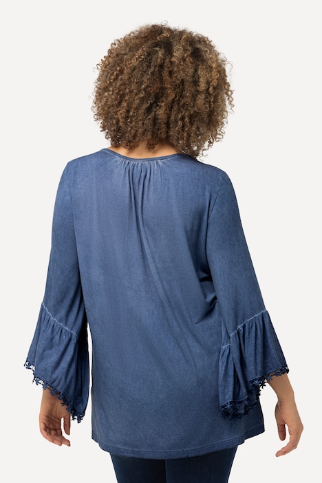 T-Shirt, cold dyed, Spitze, V-Ausschnitt, 3/4-Arm