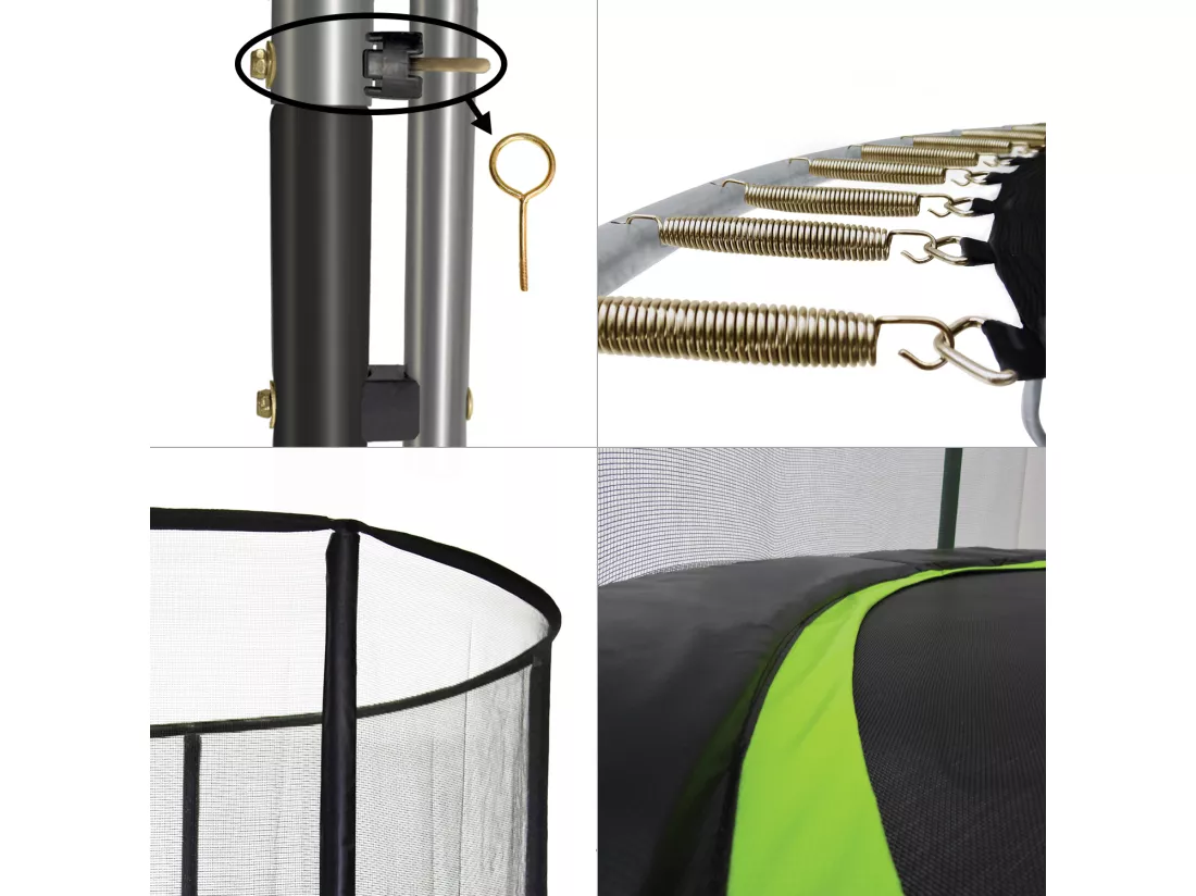 Kangui - Trampoline de jardin 365 cm + filet de sécurité + échelle + kit ancrage | PUNCHI Vert 360